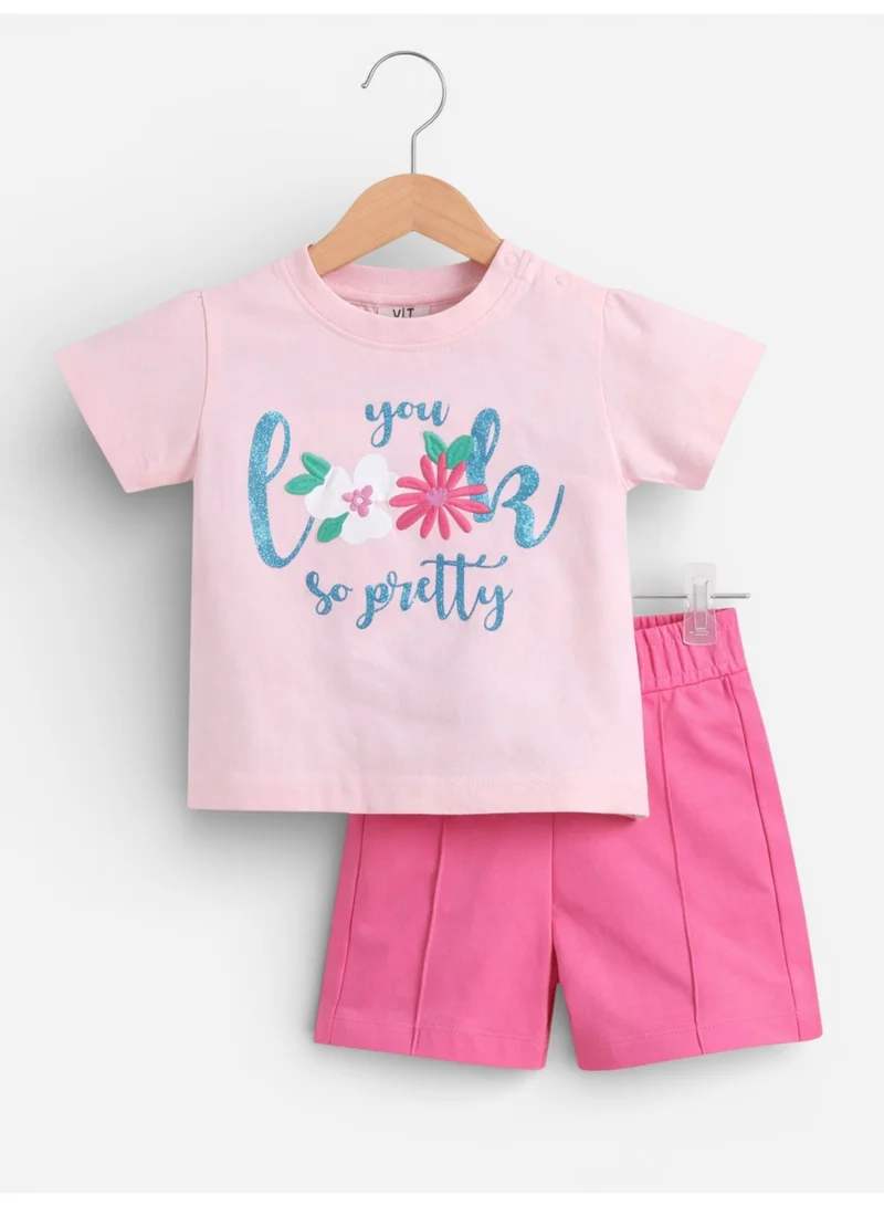 victor and jane Infant Girls Floral Graphic T-Shirt & Shorts Set – Pink